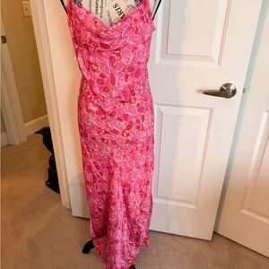 Spell Pink Floral Cowl Slip Maxi Dress XL EC